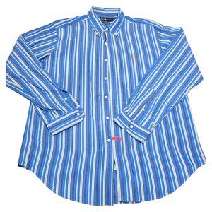 Ralph Lauren Mens Blue Striped Button Down Shirt Classic Fit Long Sleeve‎ XL